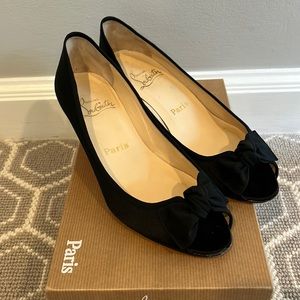 Louboutin black satin kitten heels